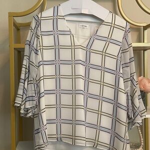 Calvin Klein Women's Plaid Top - White and Black